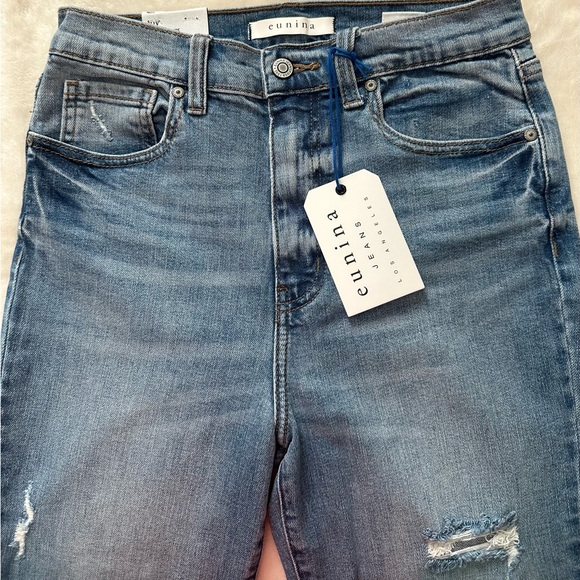 eunina Denim - Eunina Light Blue High Rise Distressed Straight Leg Jeans